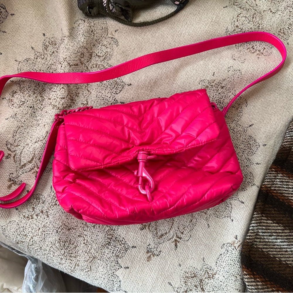 Rebecca Minkoff Edie nylon flap bag in acid pink